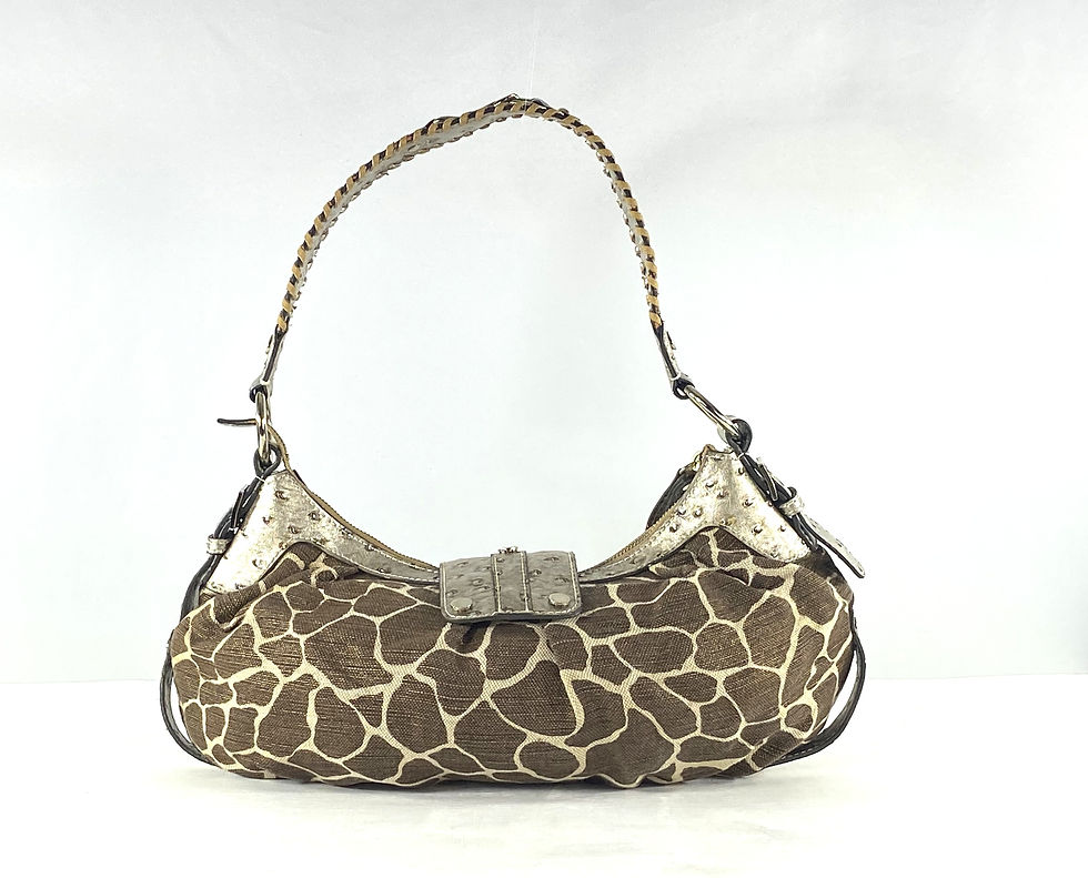 Thumbnail: Y2K 2000s Guess Gold and Bronze Metallic Giraffe Fabric, Chrome, and Ostrich Hob