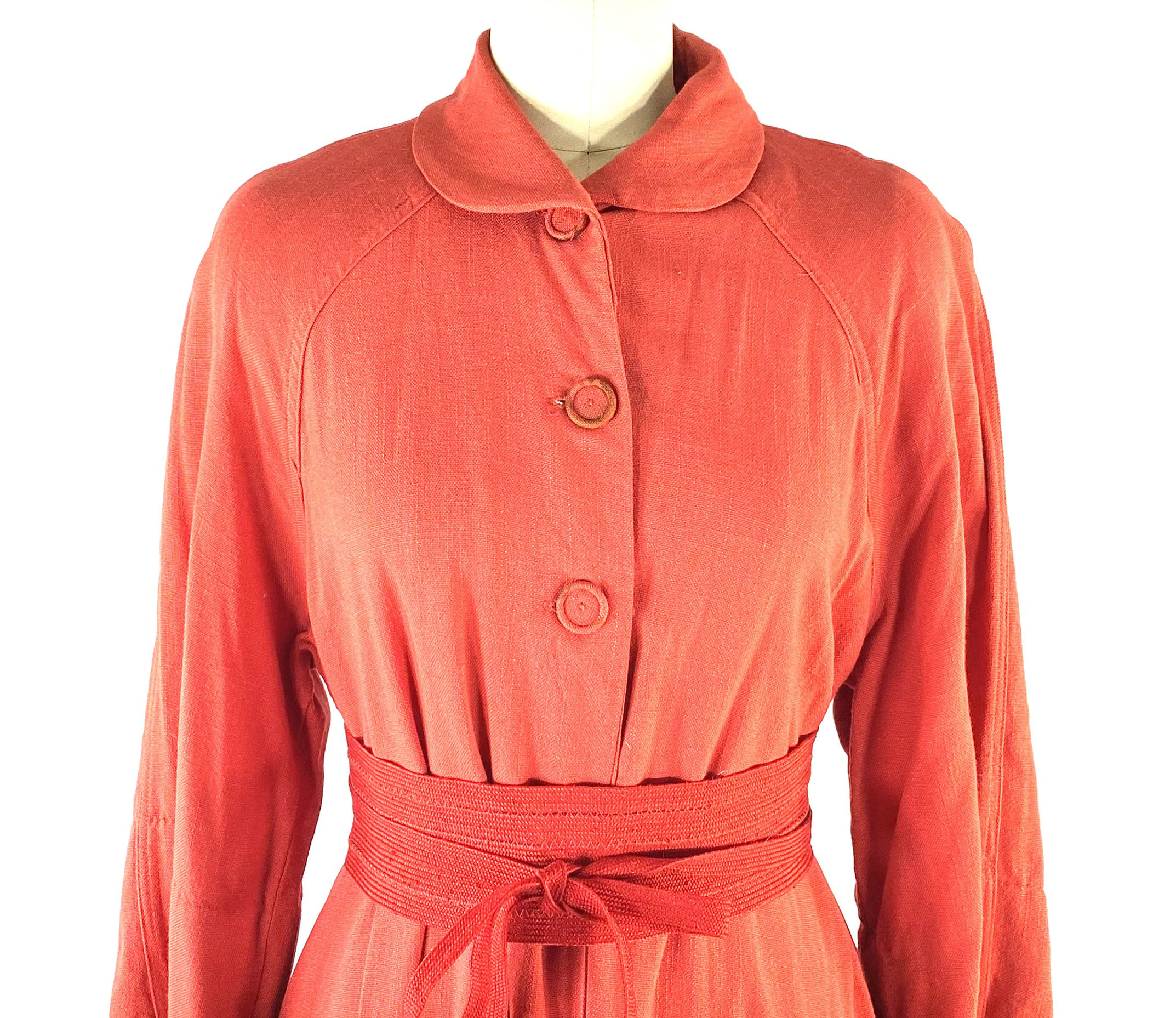 1930s Coral Cotton Coat: Vintage Art Deco Lightweight Overcoat