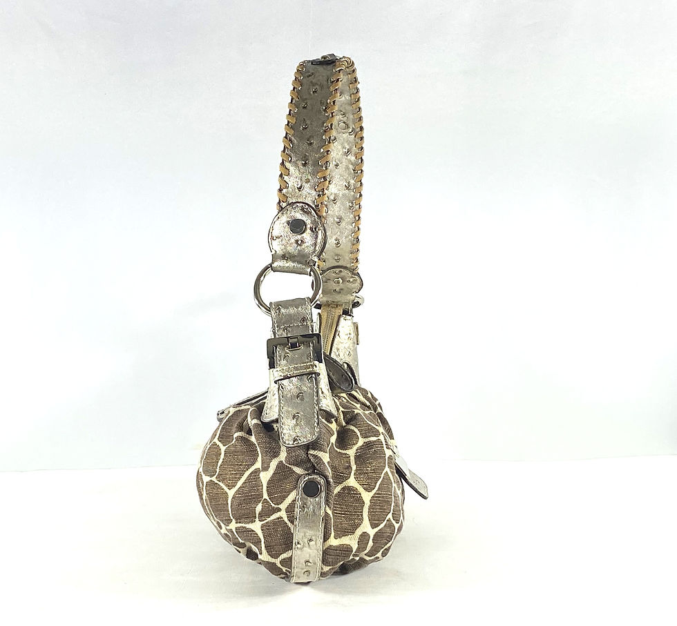 Thumbnail: Y2K 2000s Guess Gold and Bronze Metallic Giraffe Fabric, Chrome, and Ostrich Hob