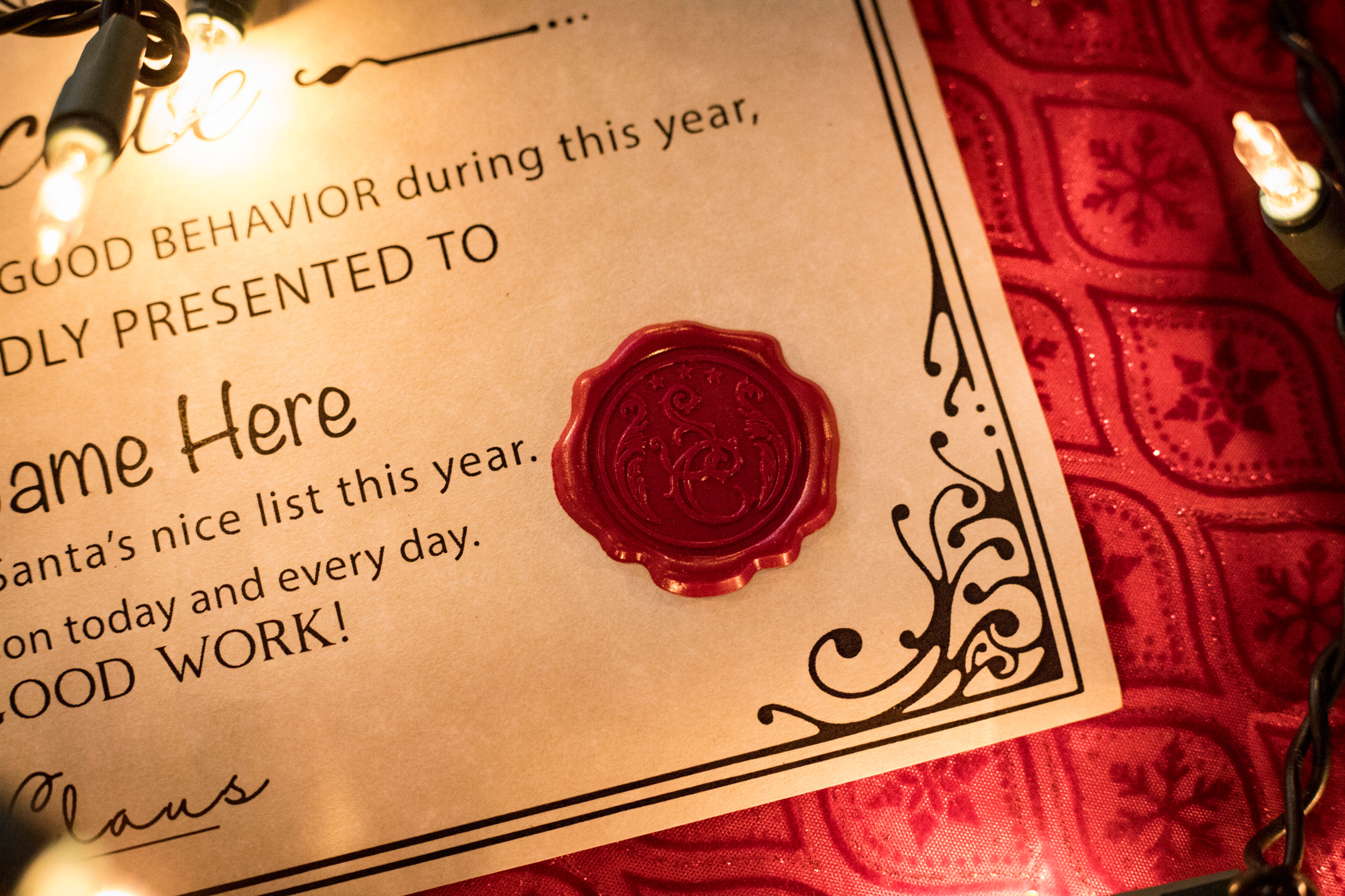 A Great Christmas gift. Santa's Official Nice Certificate mailed