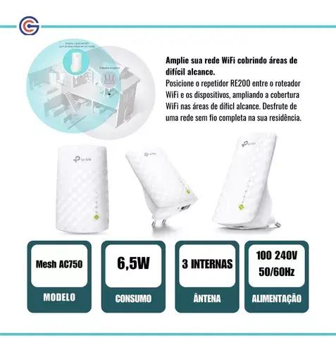 Miniatura: Repetidor De Sinal Wi-fi Tp-link 750mbps Re200 Ac750 5g Hz