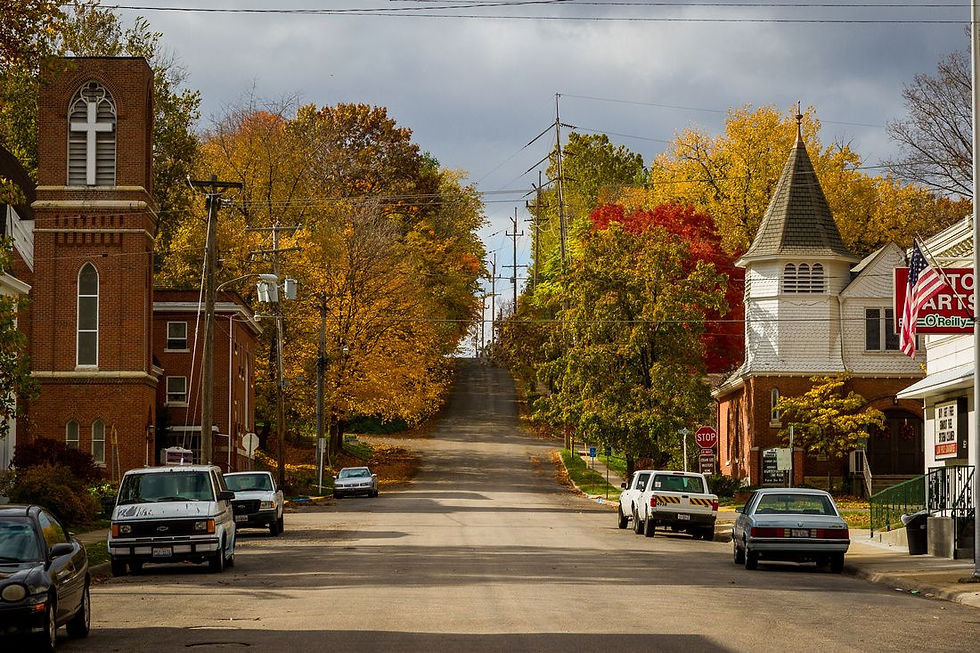A photo of main street in a very small town