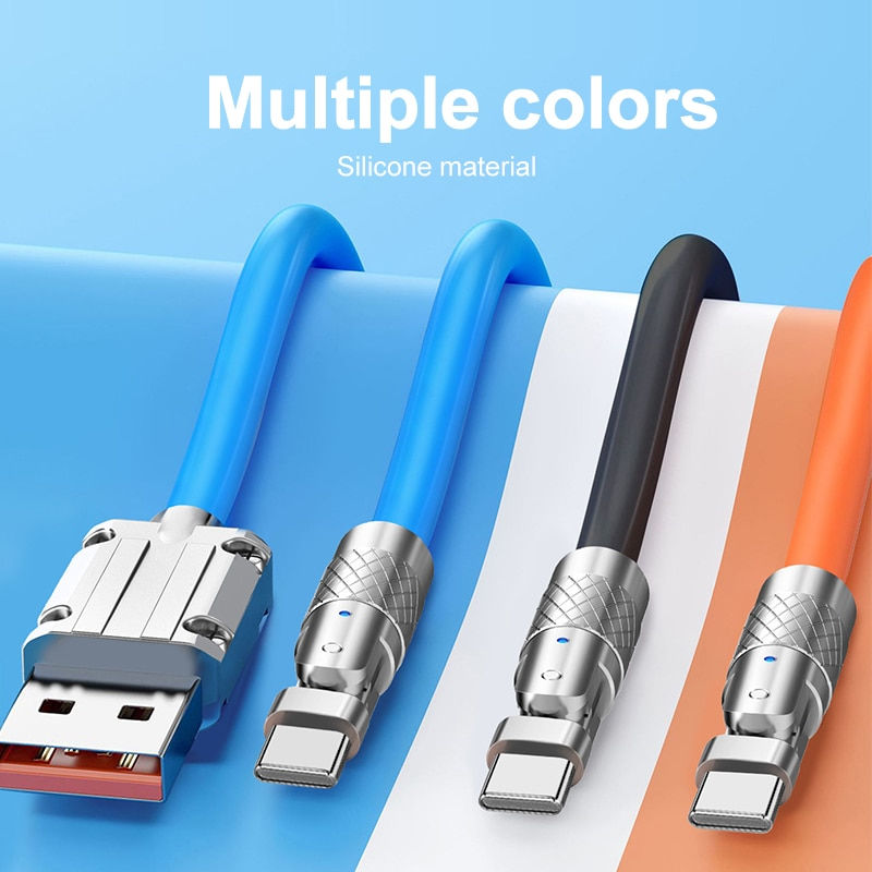 Thumbnail: 120W 6A Charging Cable Elbow USB Type C Rotate Cable Super Fast Charging Cable