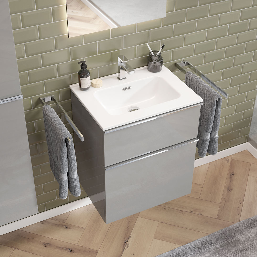 Miniaturbild: Griff Premium Waschbecken weiß mit Unterschrank 60 cm mit zwei Schubladen