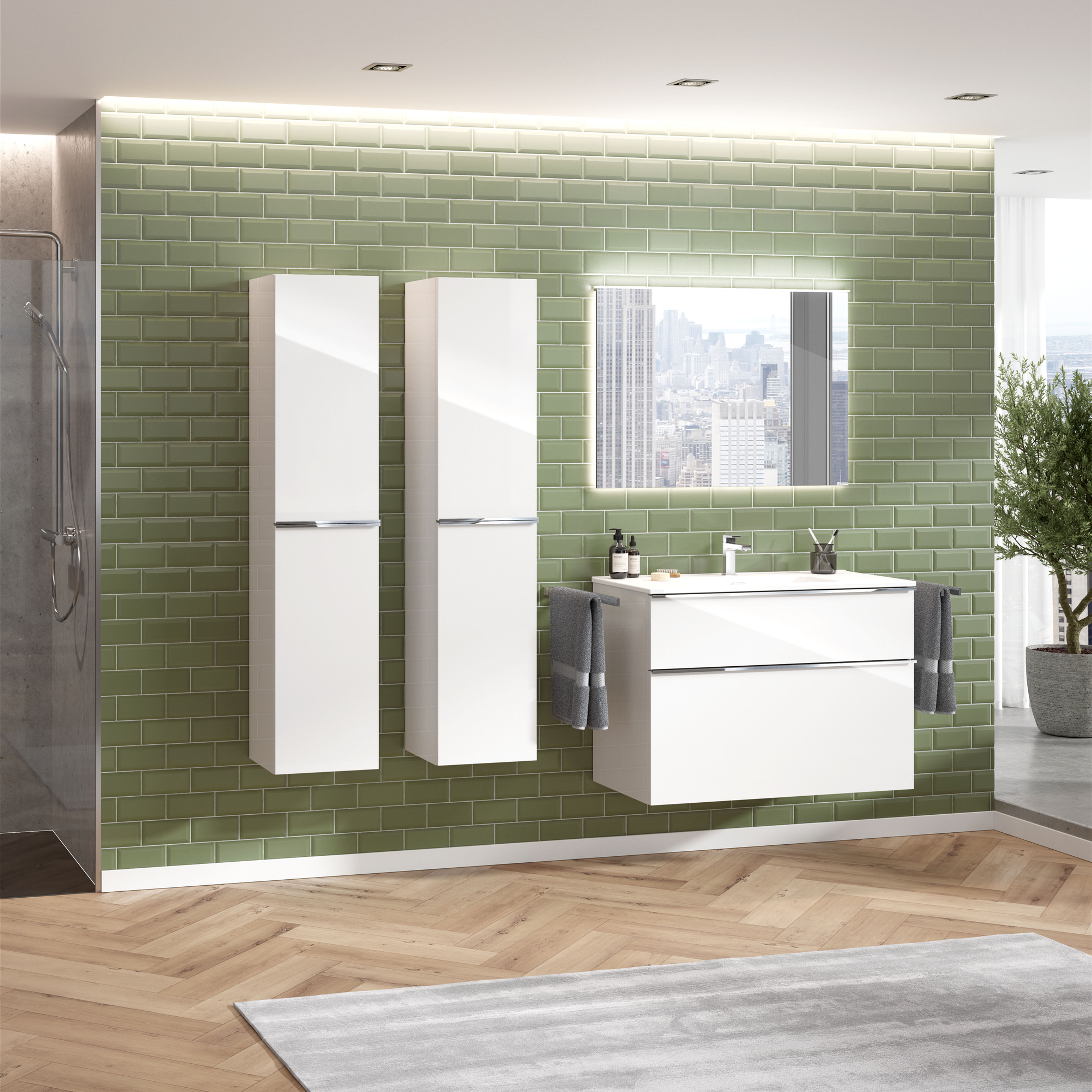 Badmöbelset Griff Premium 100 cm mit Spiegelschrank und Hochschrank