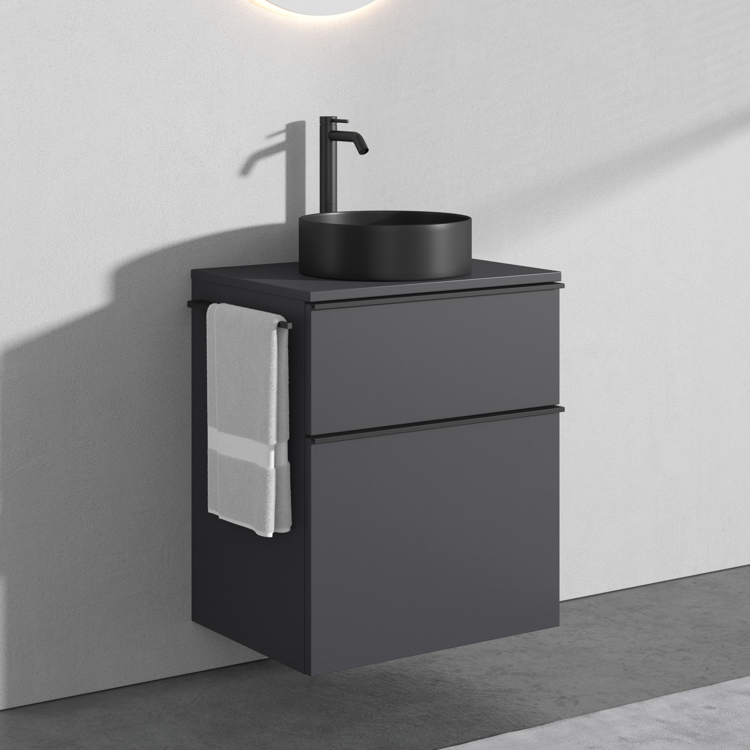 Aufsatz-Waschbecken A3 mit Unterschrank Griff Premium 60 cm mit zwei Schubladen