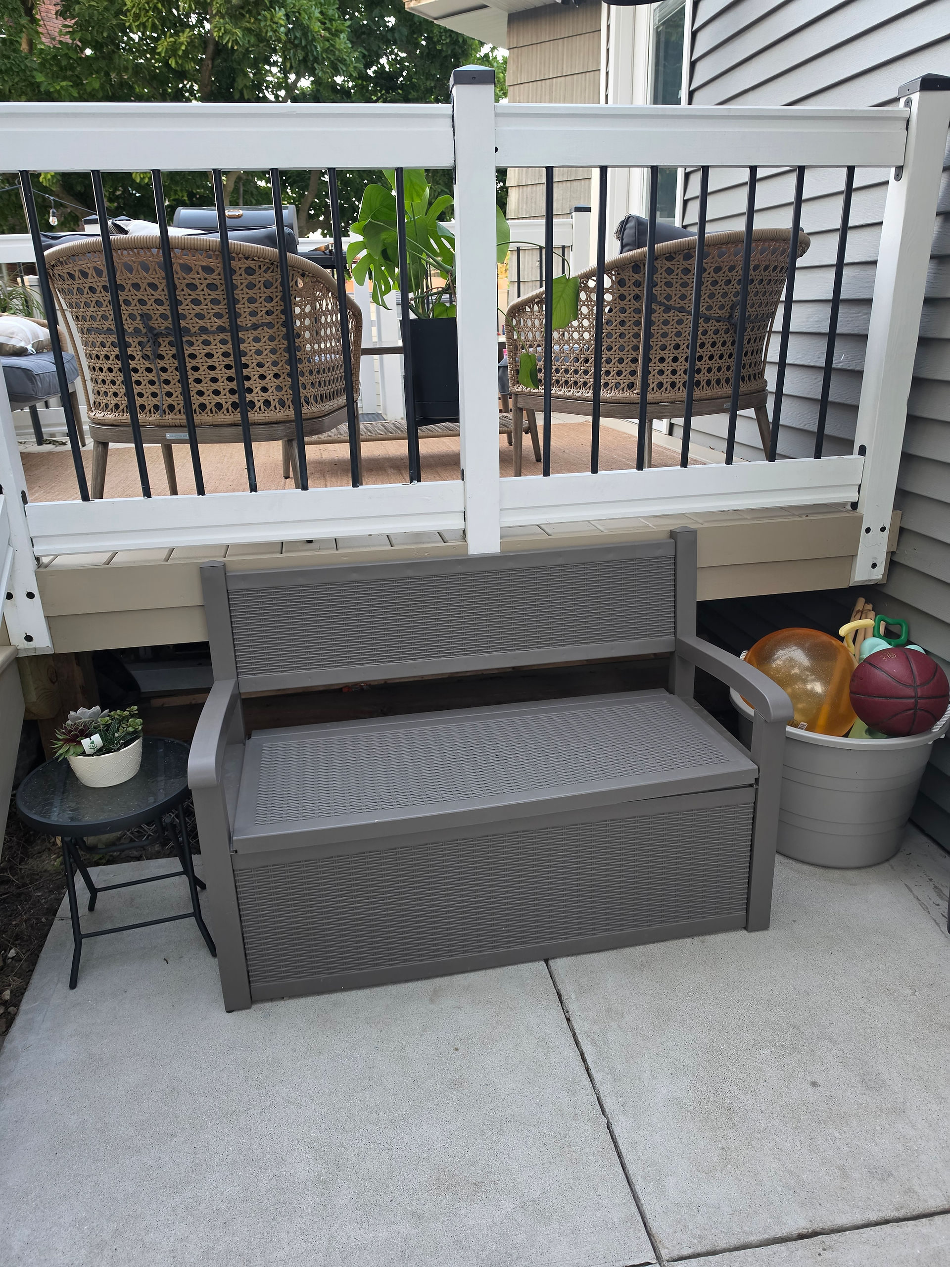 back patio with storage bench