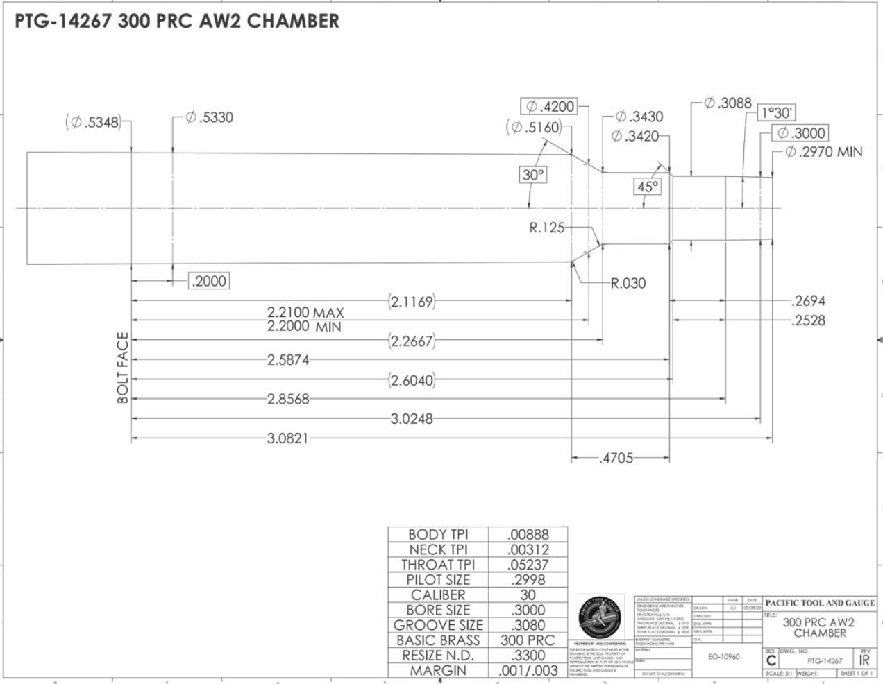 300 Precision Rifle Cartridge (PRC) Bore Rider Finish Chamber Reamer