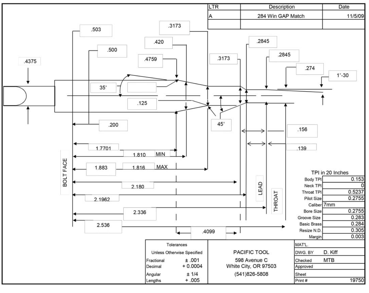 284 Winchester Match GAP Finish Chamber Reamer