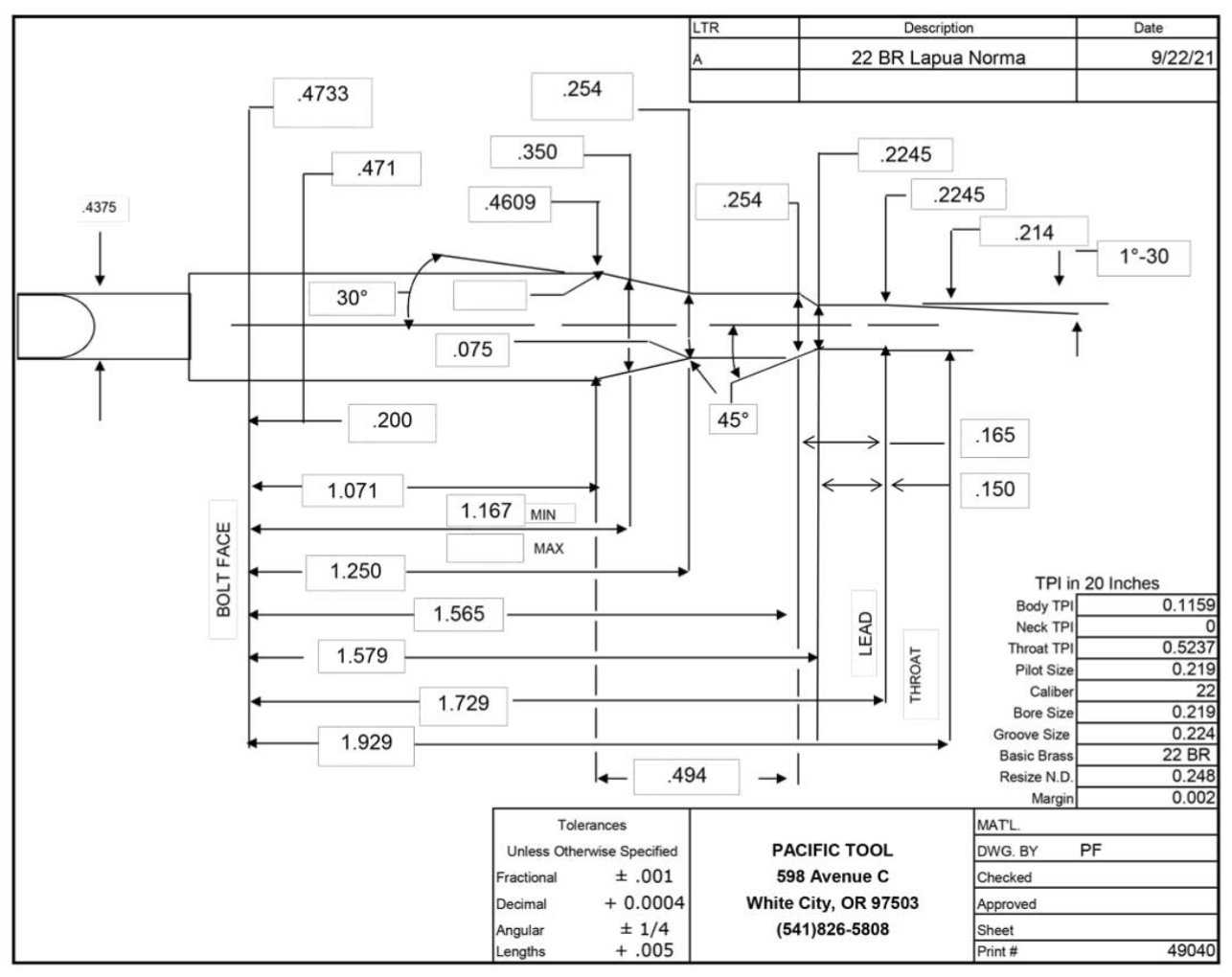 22 BR Bench Rest Chamber Reamer Finisher (.254 Neck .150FB)