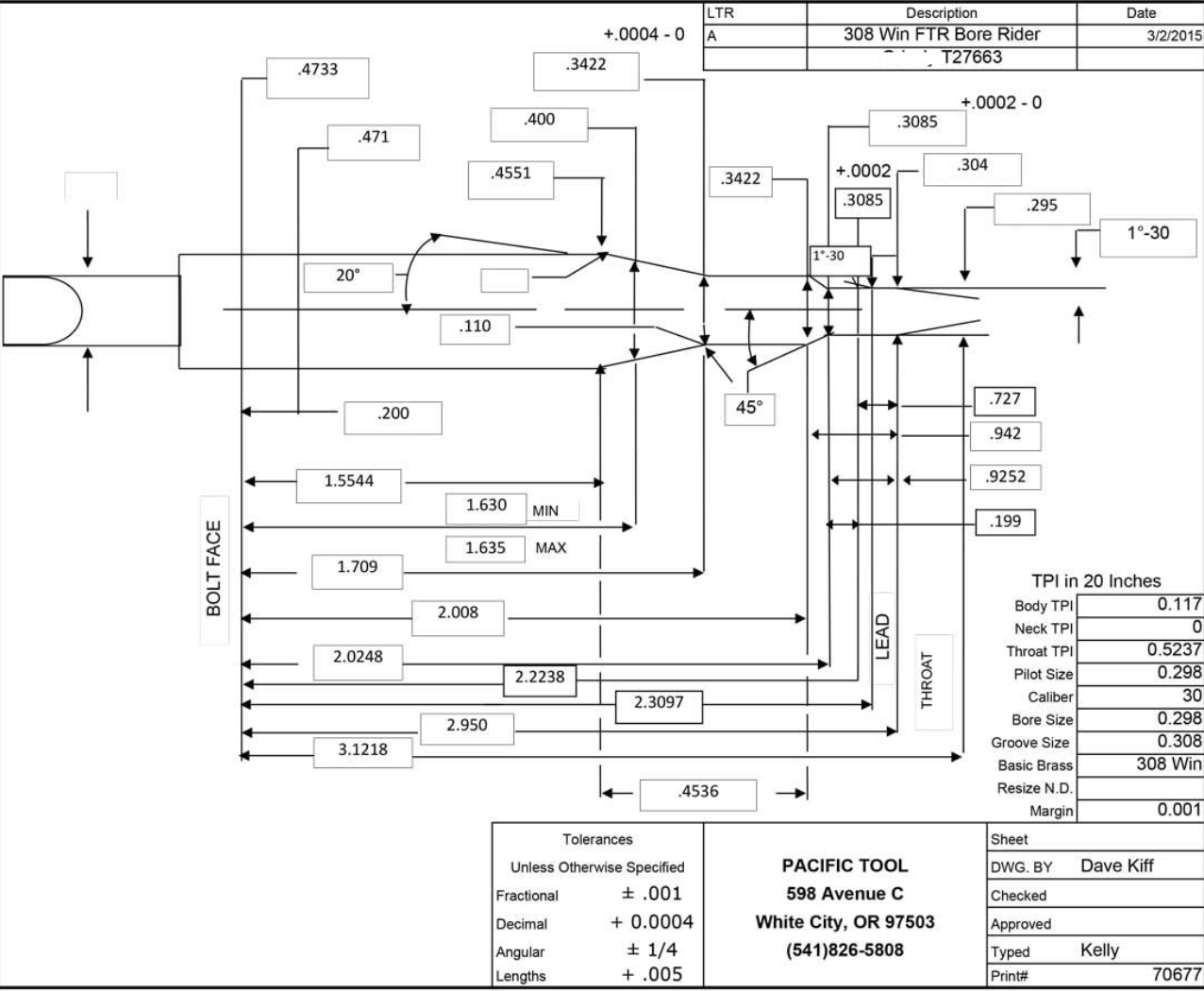 308 Winchester FTR Bore Rider Finish Chamber Reamer (.942FB)