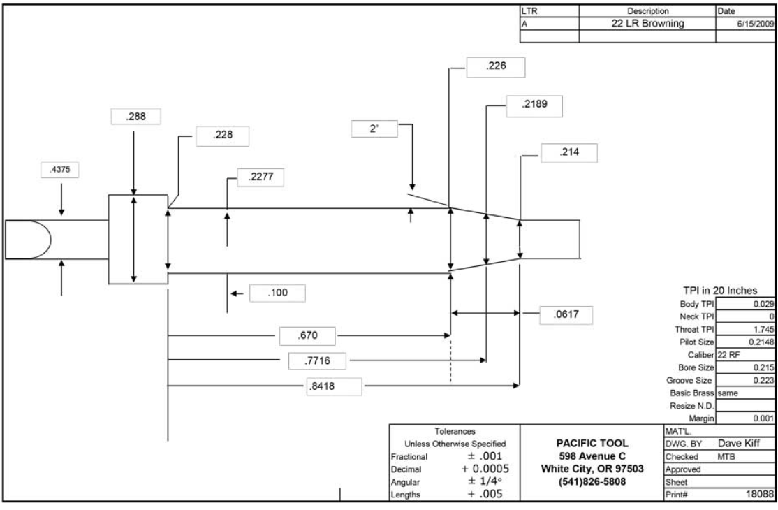 22 LR Browning Chamber Reamer Finisher