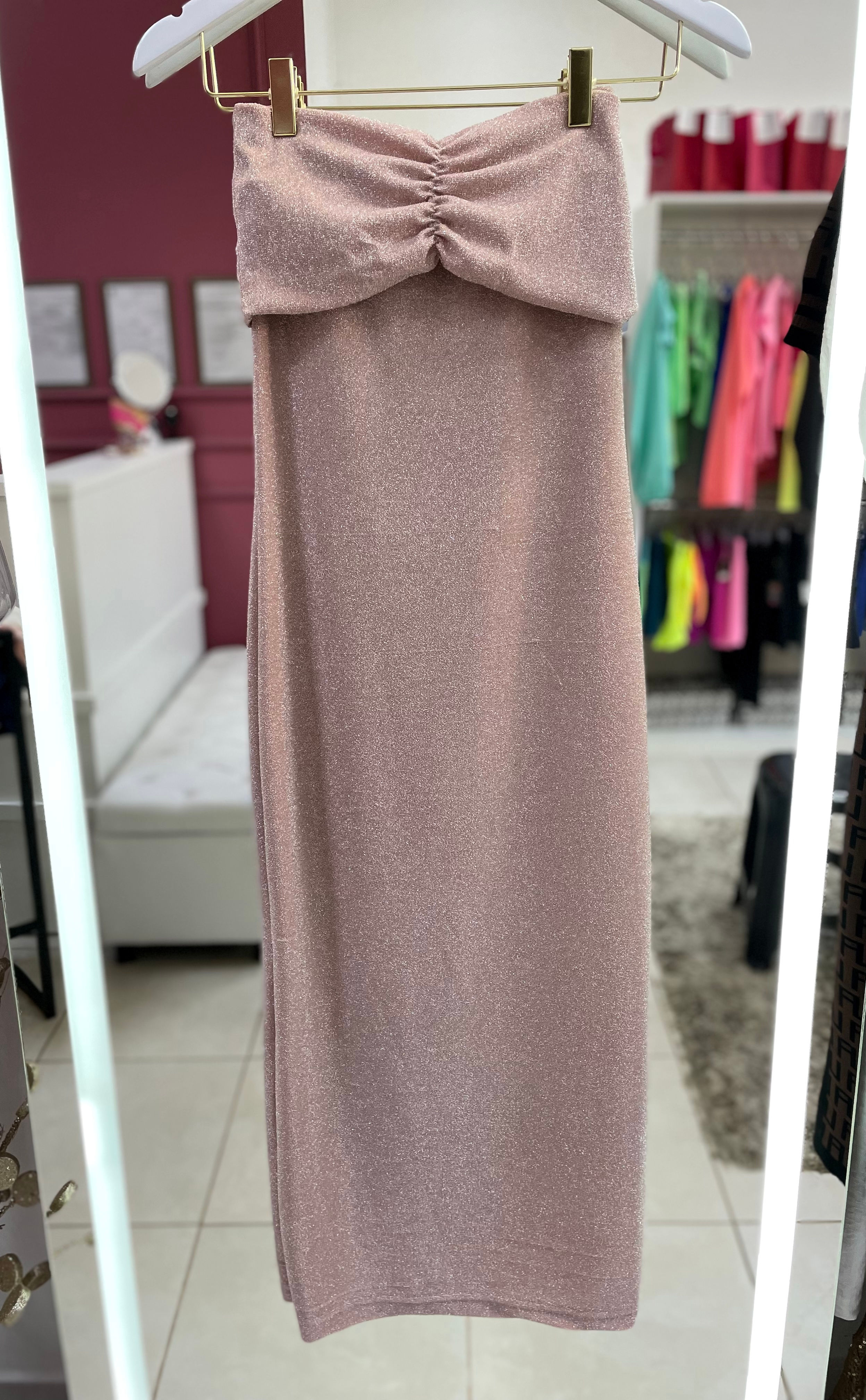 Vestido tomara que caia lurex