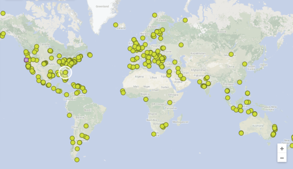 Registered locations of the Global Shorebird Counting, as of today.