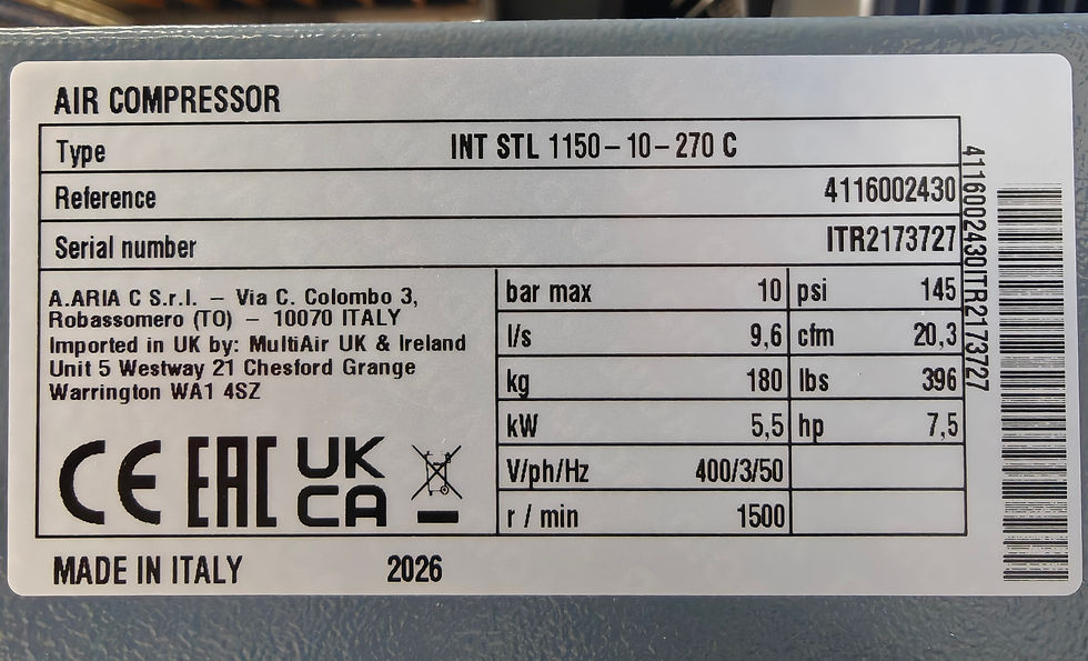 Thumbnail: AirworksTech STL1150-270LN zuigercompressor 5,5 kW 1146 l/min bouwjaar 2026