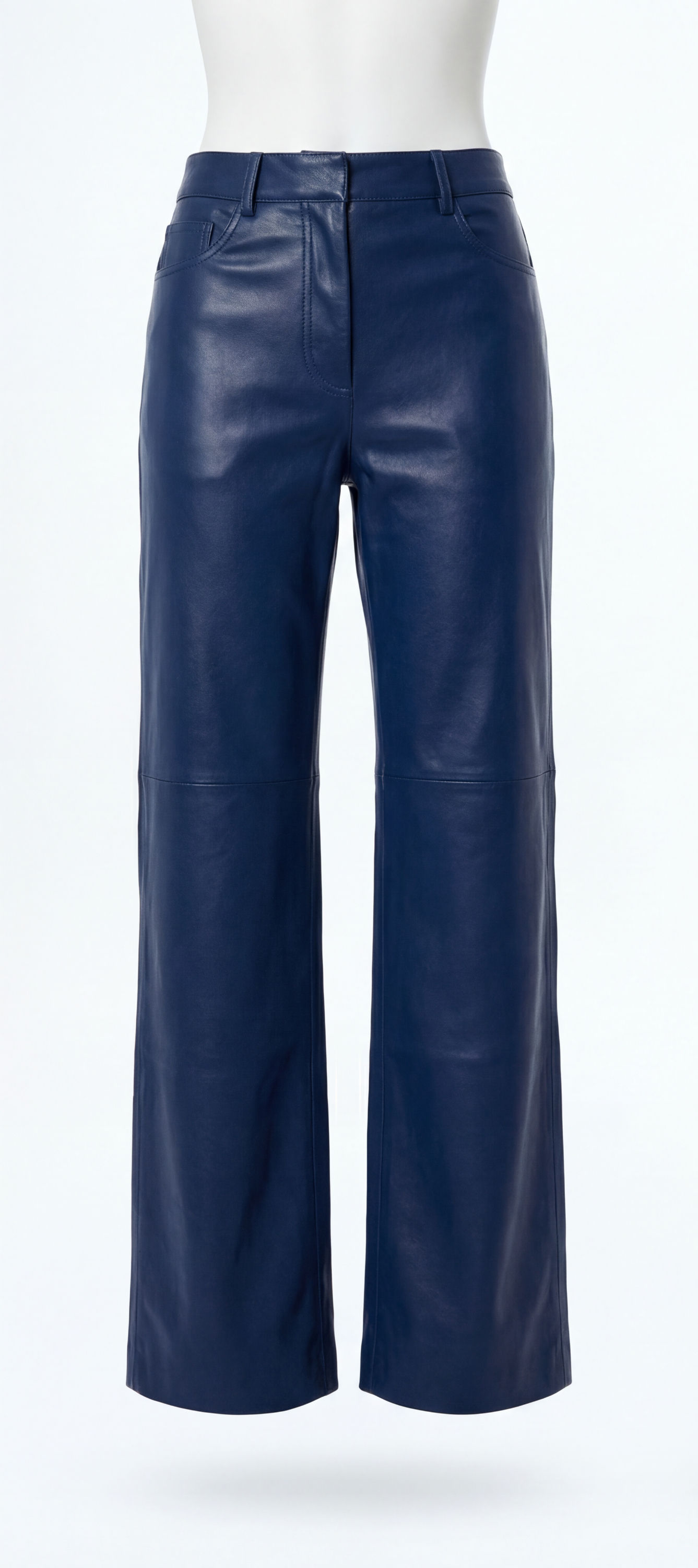 Fashion Solid PU Leather Straight Pants Autumn New Office Lady Pocket commute Tr