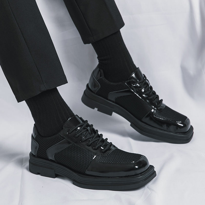 Thumbnail: Summer Niche Square Toe Mesh Shoes Breathable Height Increasing Square Toe Japan