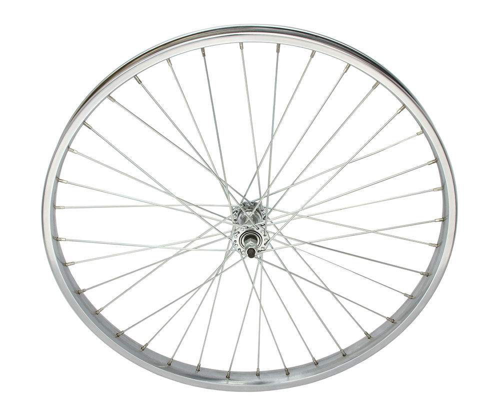 26 x 2.125 Steel Front Wheel W/Liner 36 Spoke 12g Chrome 3/8 Axle Single Wall Ch