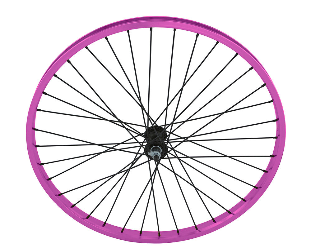 26 x 1.75 Alloy Front Wheel 36 Spoke 12gBlack 3/8 Axle Single Wall Purple