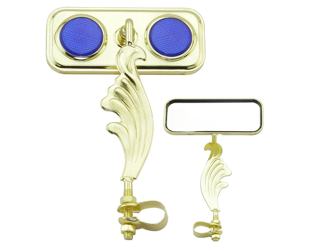 Rectangle Wing Mirror Gold Right Blue Reflectors
