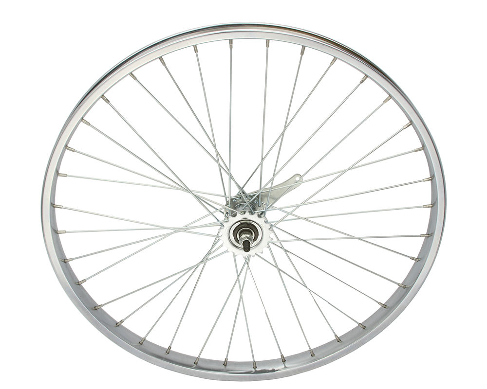 26 x 2.125 Steel Coaster Wheel W/Liner 36 Spoke 12g Chrome 3/8 Axle Single Wall