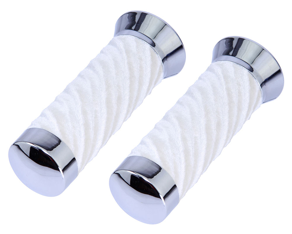 Custom Swirl Velour Grips 7/8 long 130mm - Chrome/White