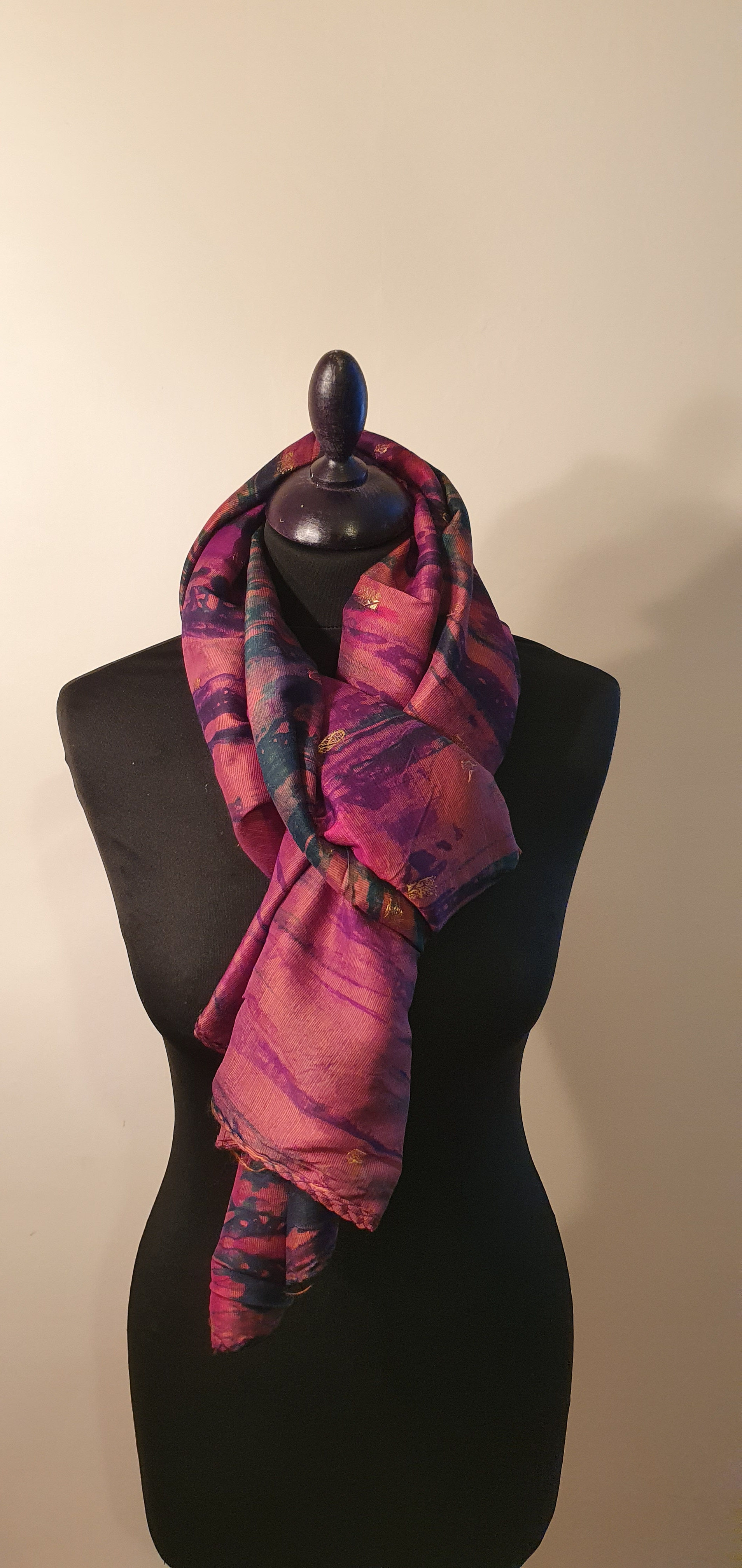 Large Raw Silk Elephant Print (Pink ,Green )