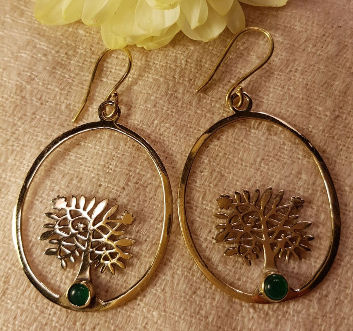 Tree Of Life Earring ( Brass With Green Onyx)