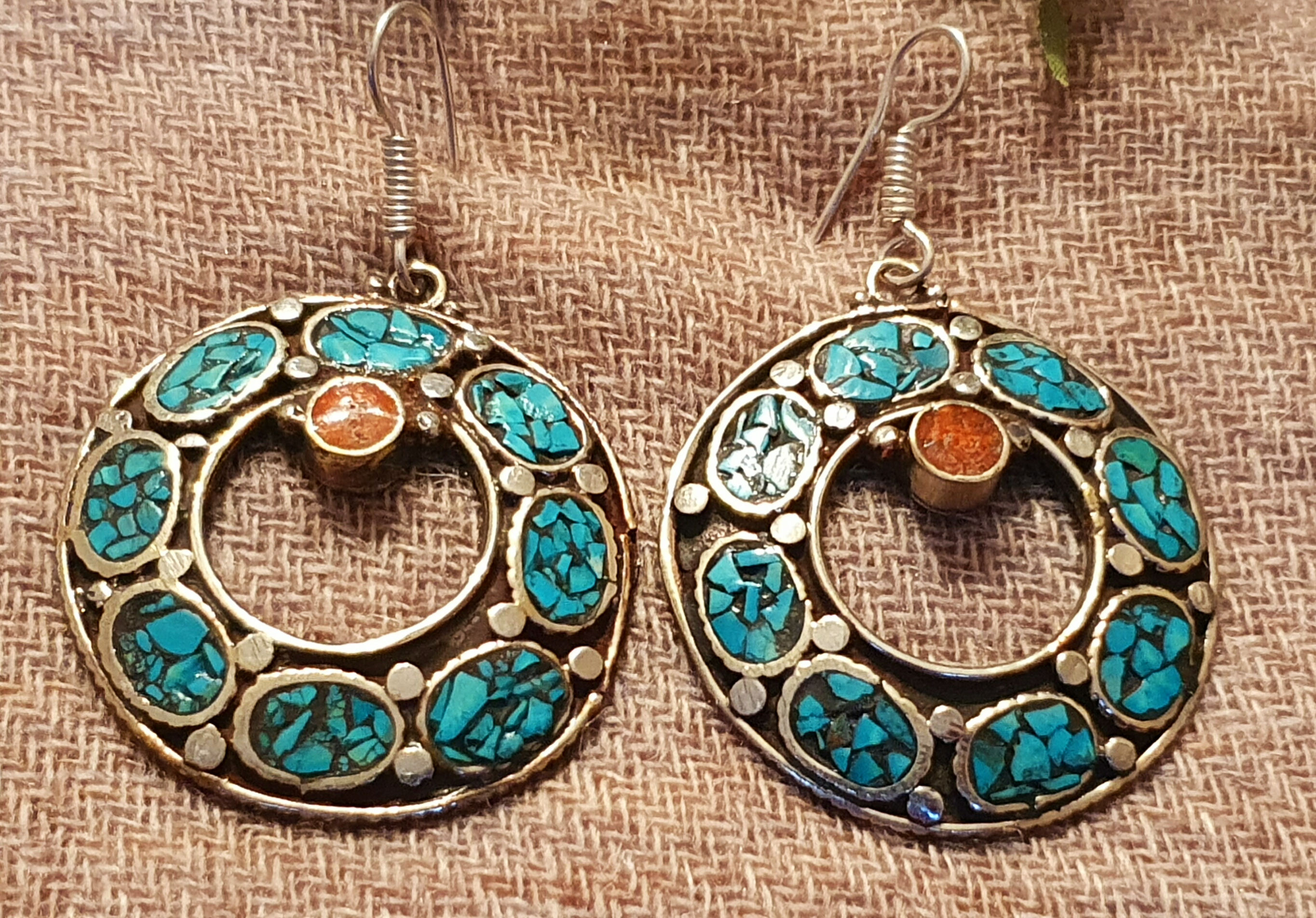 Circular Tibetan Earrings (Silver Plated)