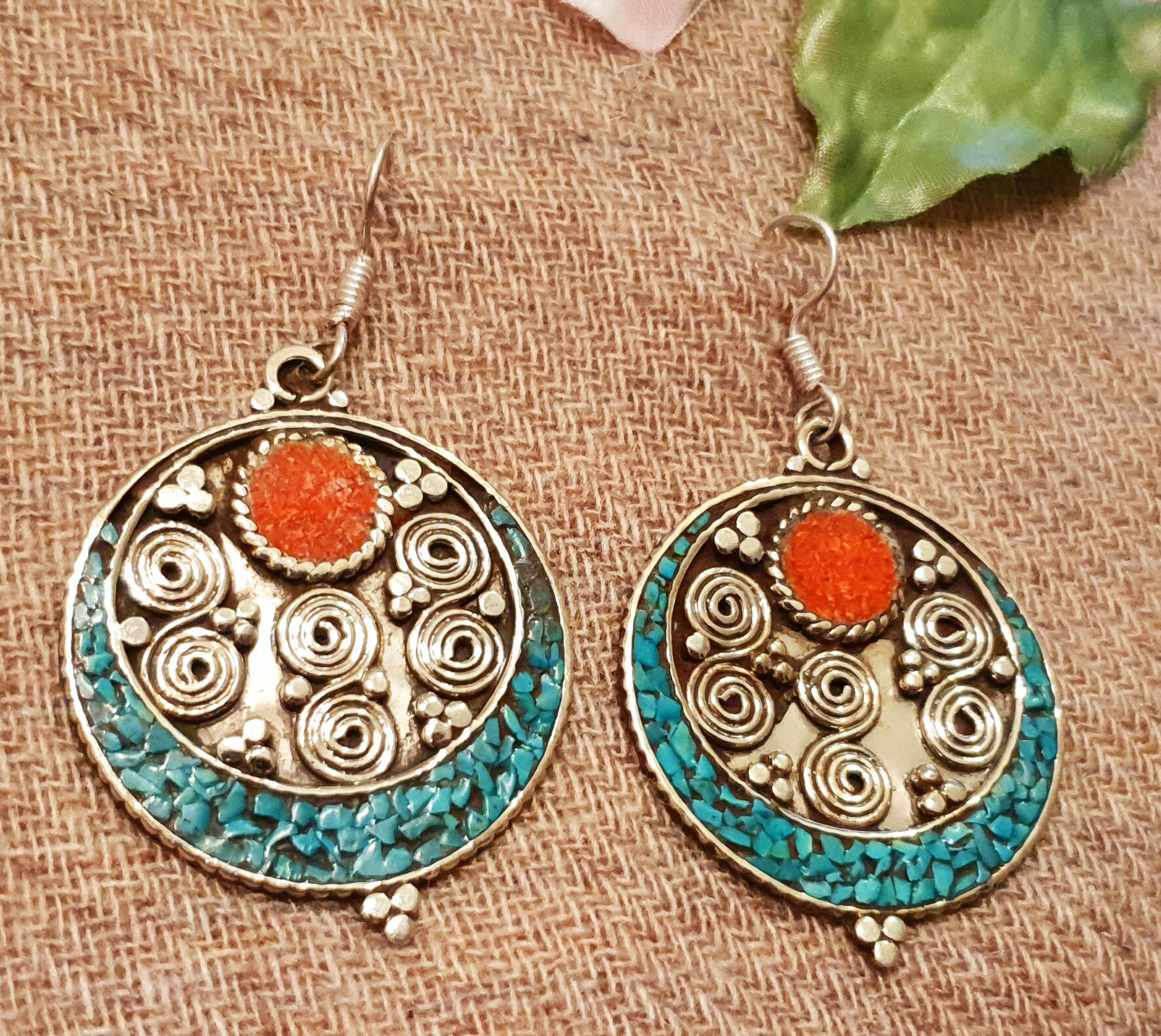 Circular Tibetan Earrings (Silver Plated)