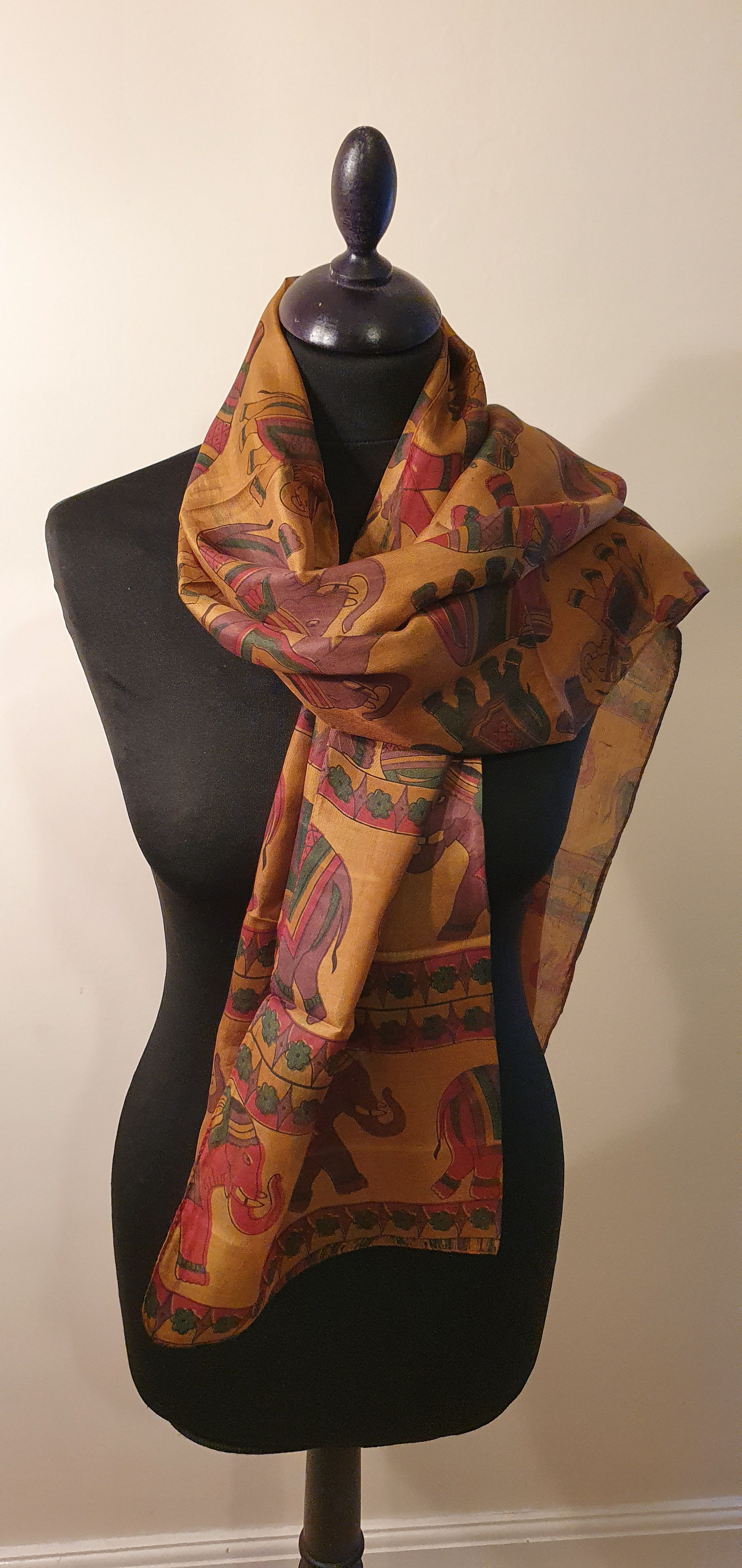Fine Elephant Print Silk scarf (Brown)