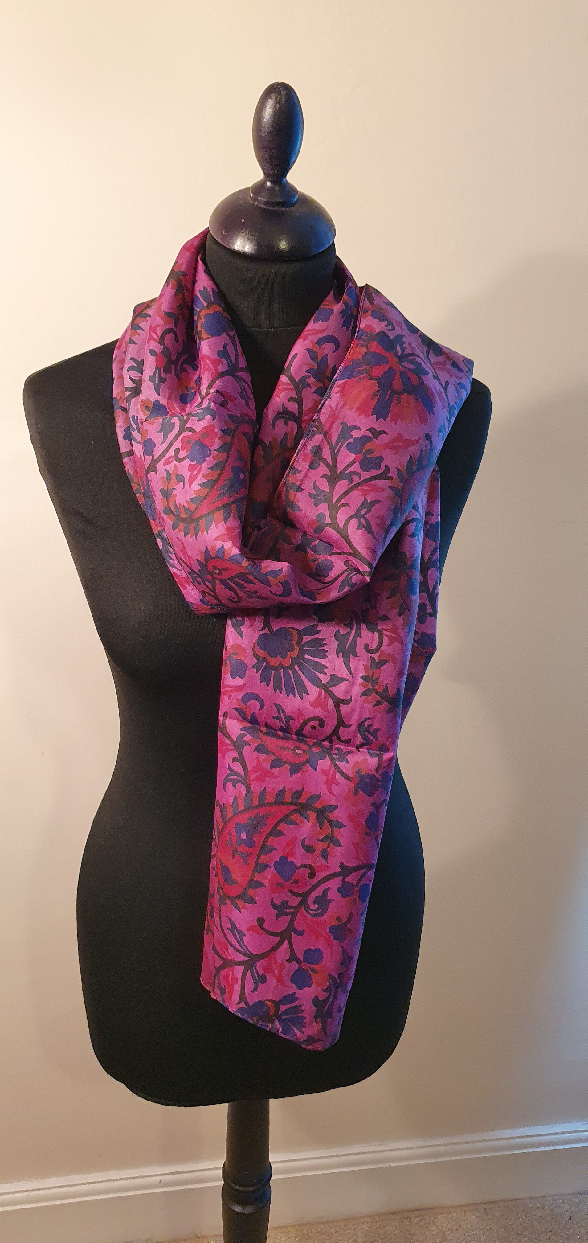Fine Floral Print Silk scarf (Purple ,magenta)