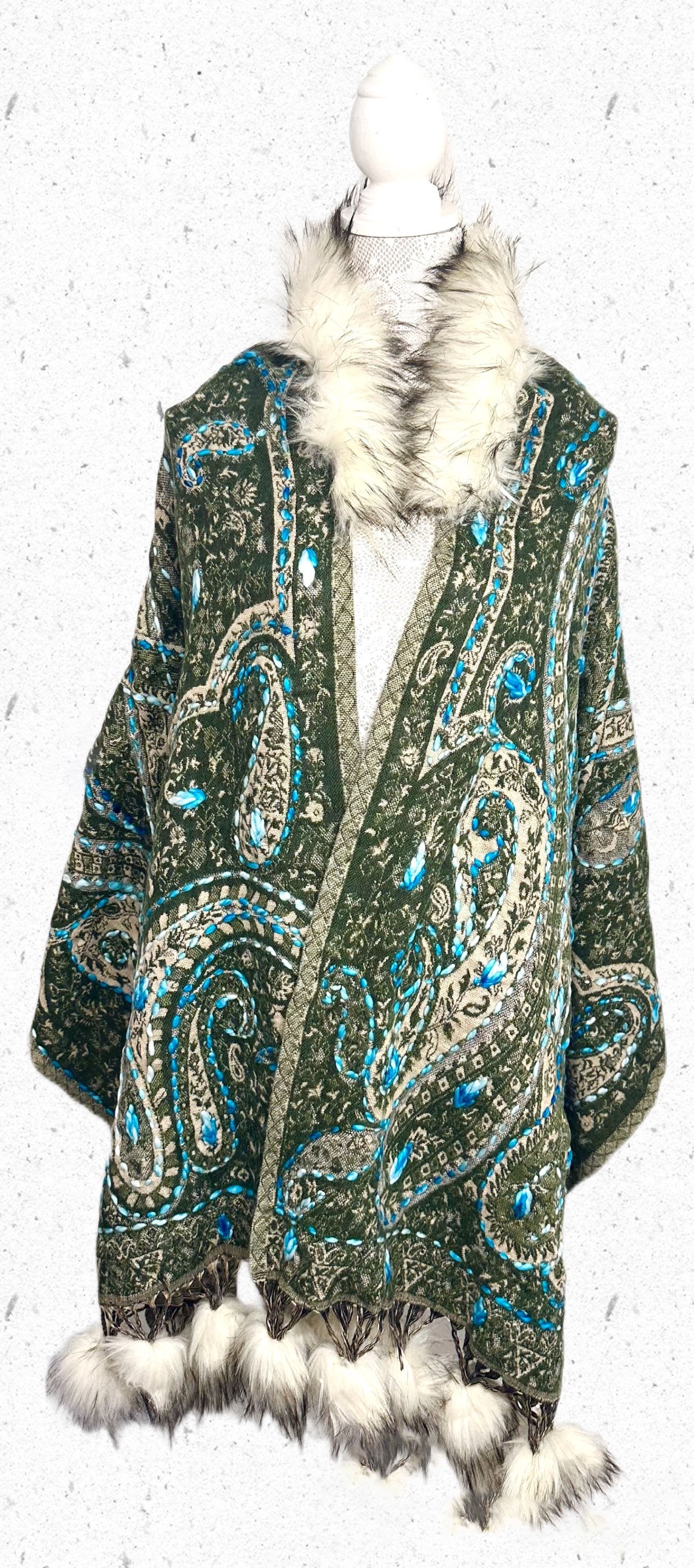 Fluffy Hand Embroidered Poncho