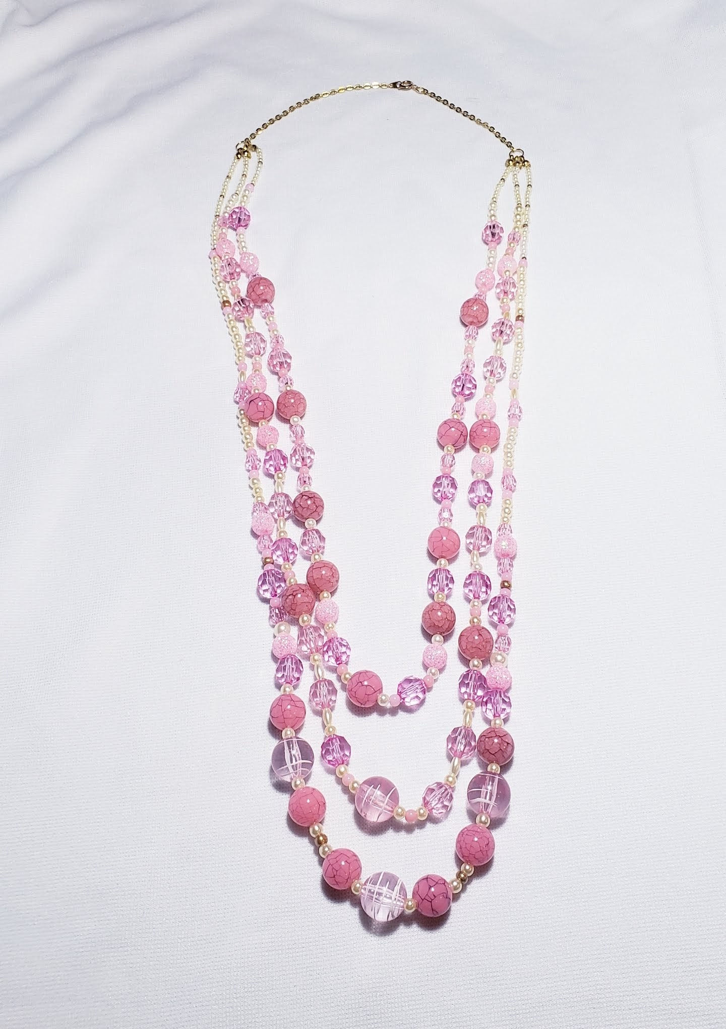 Pink & Pearl 3-Strand Necklace