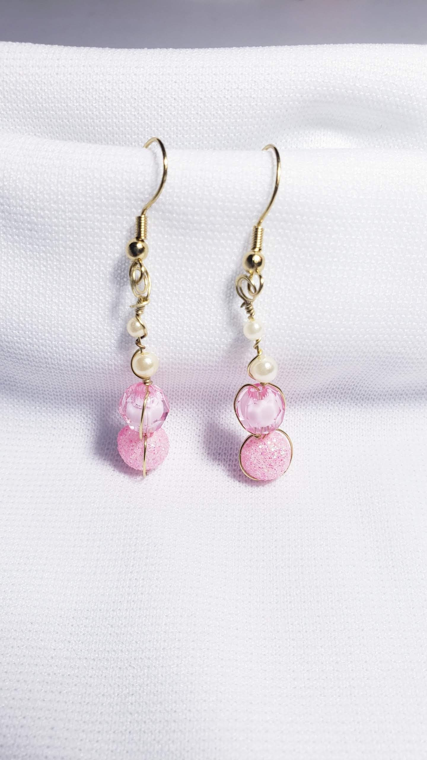 Pink and Pearl Sparkle Earrings