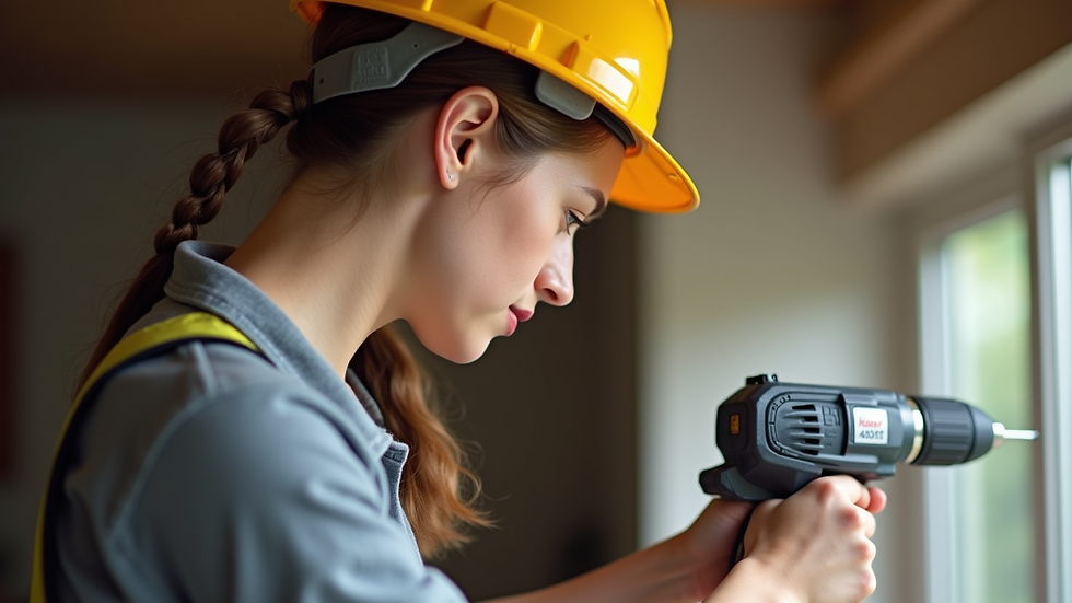 Close-up view of a female handyman using a drill