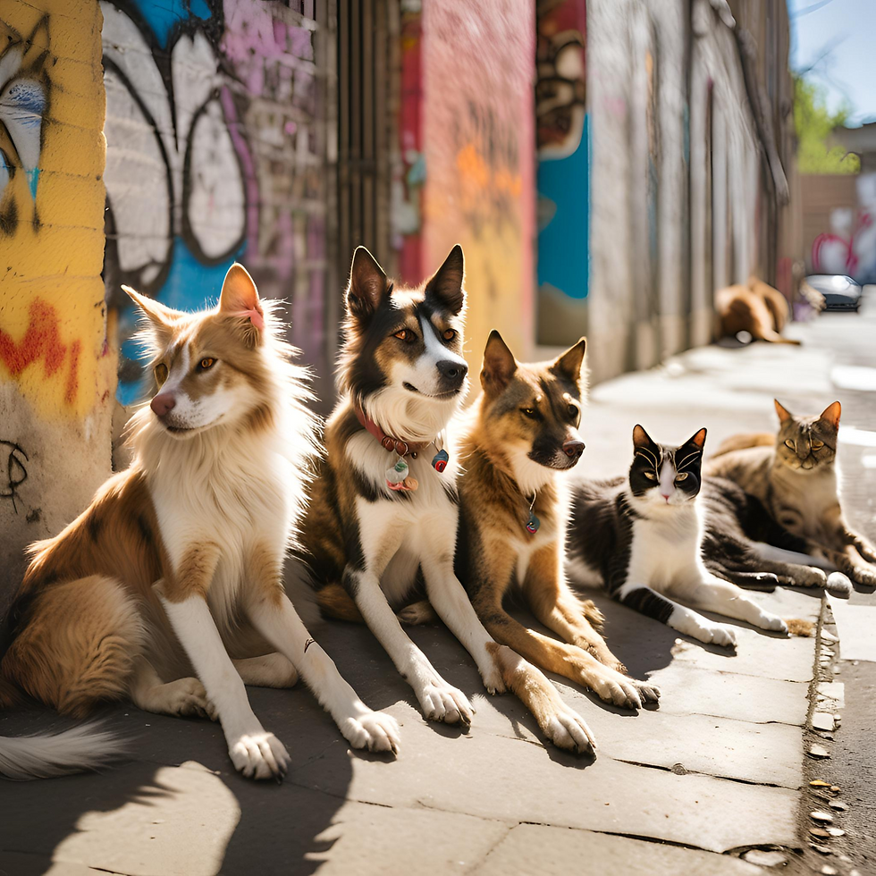 cães e gatos na rua
