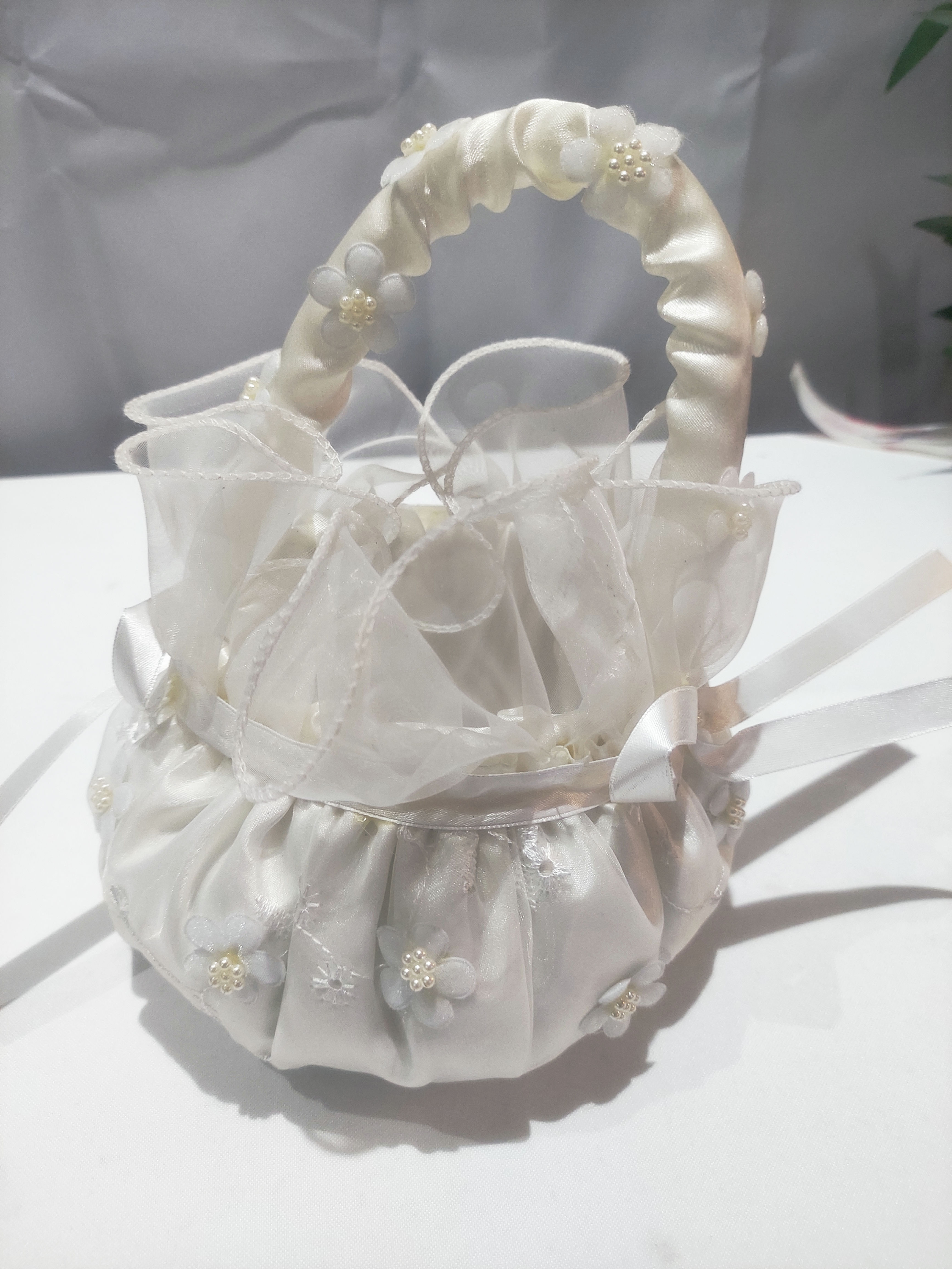 White flower girl basket