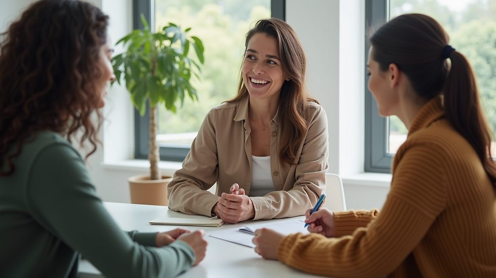 Close-up view of a health coach discussing wellness goals with a client