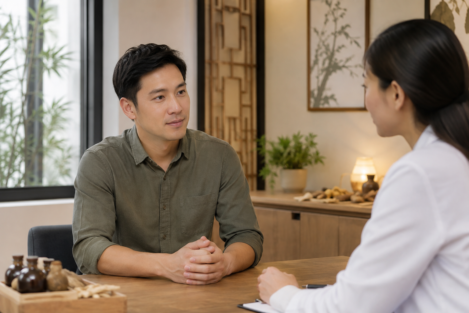 Man speaking with a TCM physician about fertility