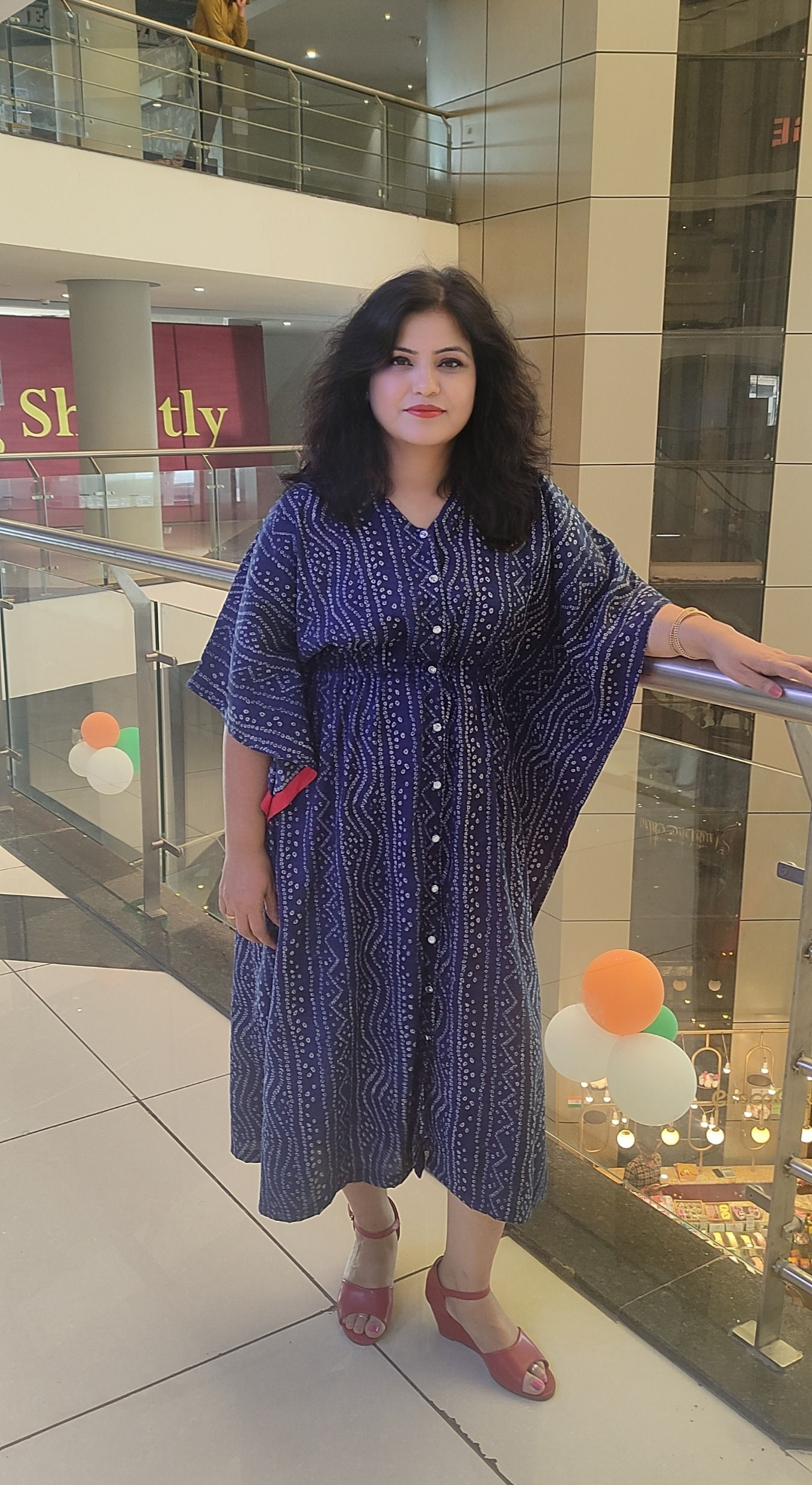 Kaftan Blue Bandhej Button Down Dress