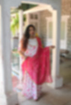 Three Piece Magenta & White Floral Lehenga Set