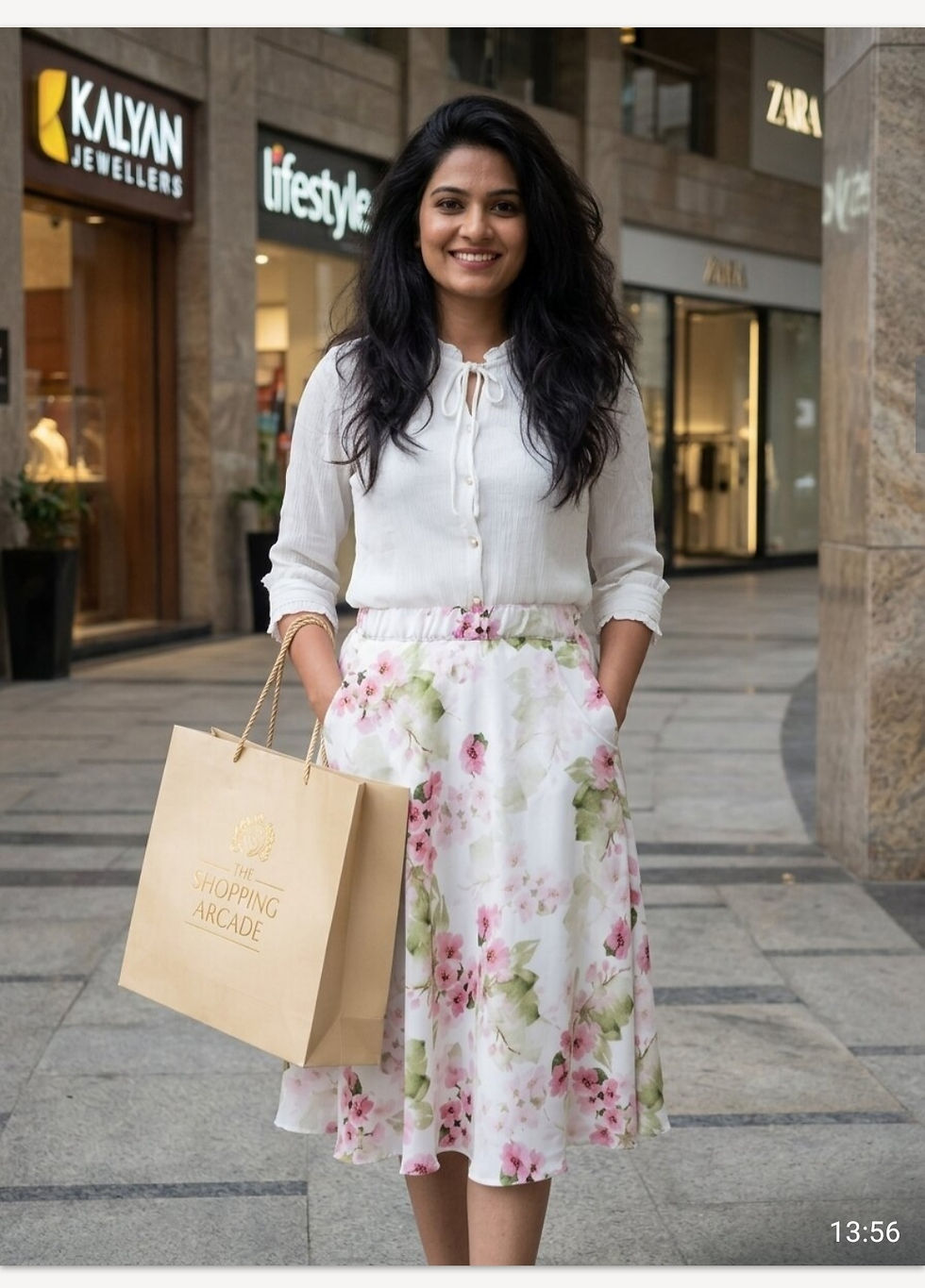 Thumbnail: Floral Print Knee Plus Length Crepe Skirt