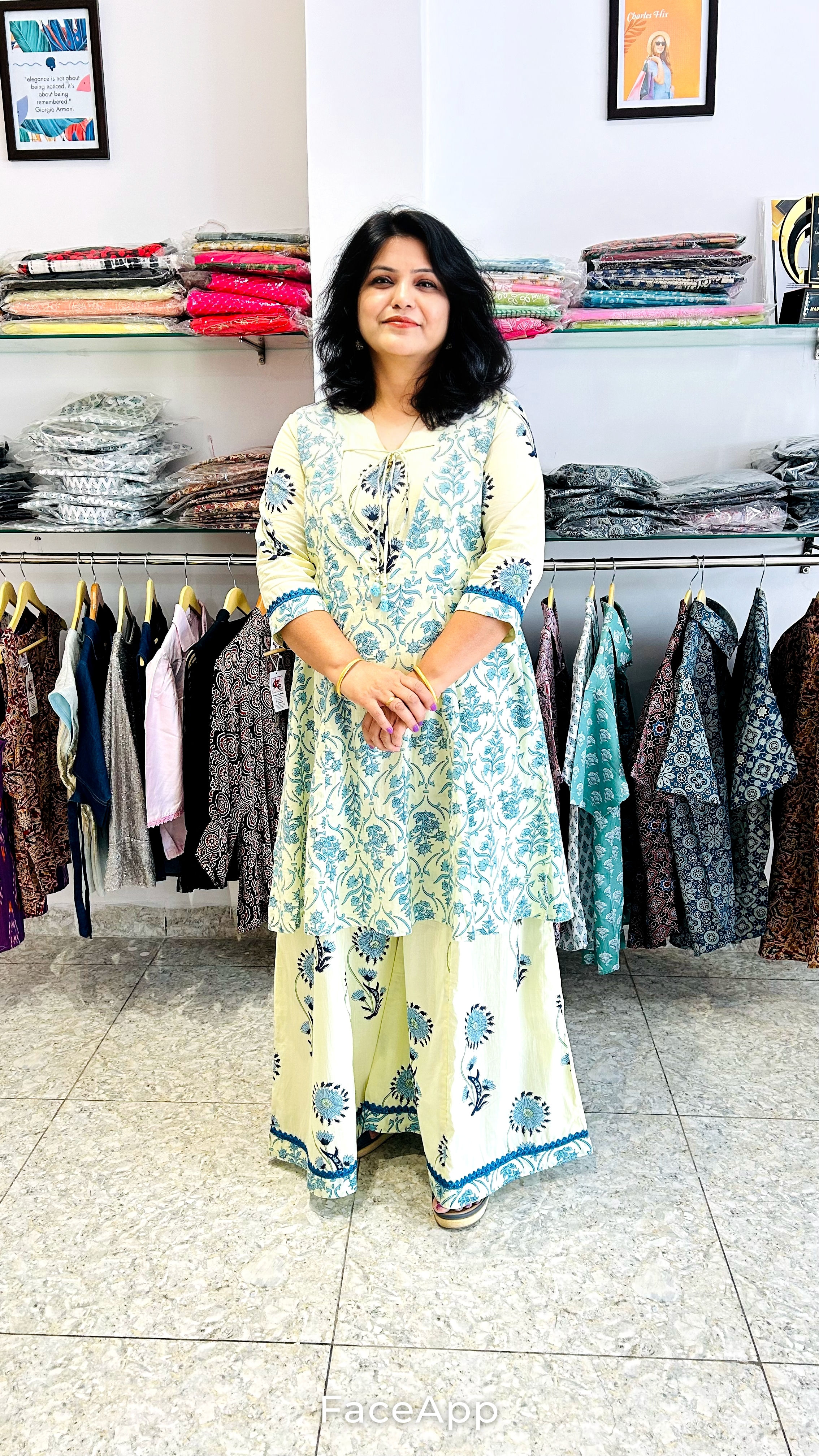 Suit Lemon Yellow Hand Block Printed