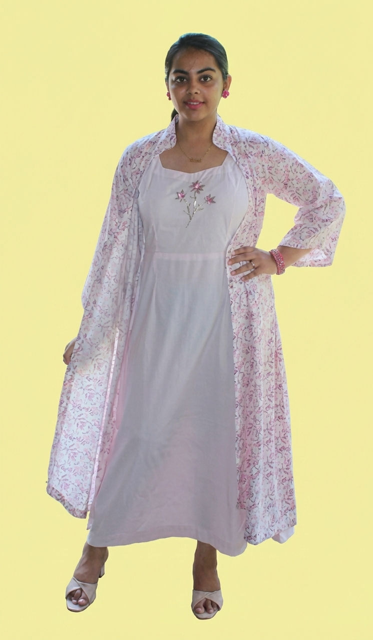Thumbnail: Baby Pink Jacket Maxi Combo Dress