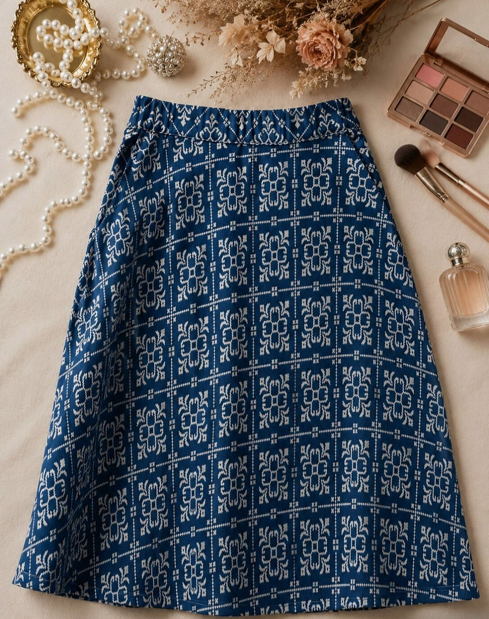 Thumbnail: Blue, Hand Block, Patola Print Long Skirt