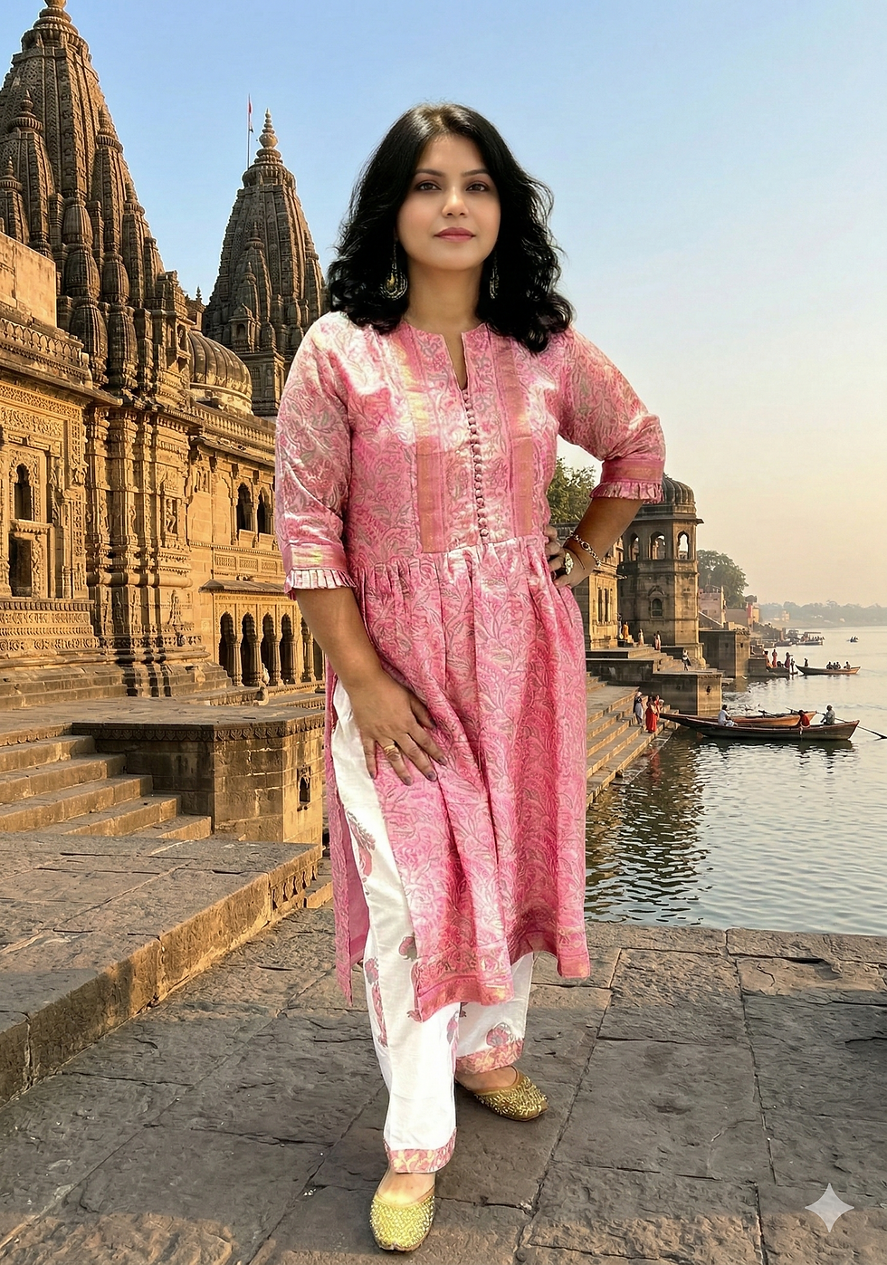 Thumbnail: Suit Pink Colour Hand Block Printed Maheswari Silk