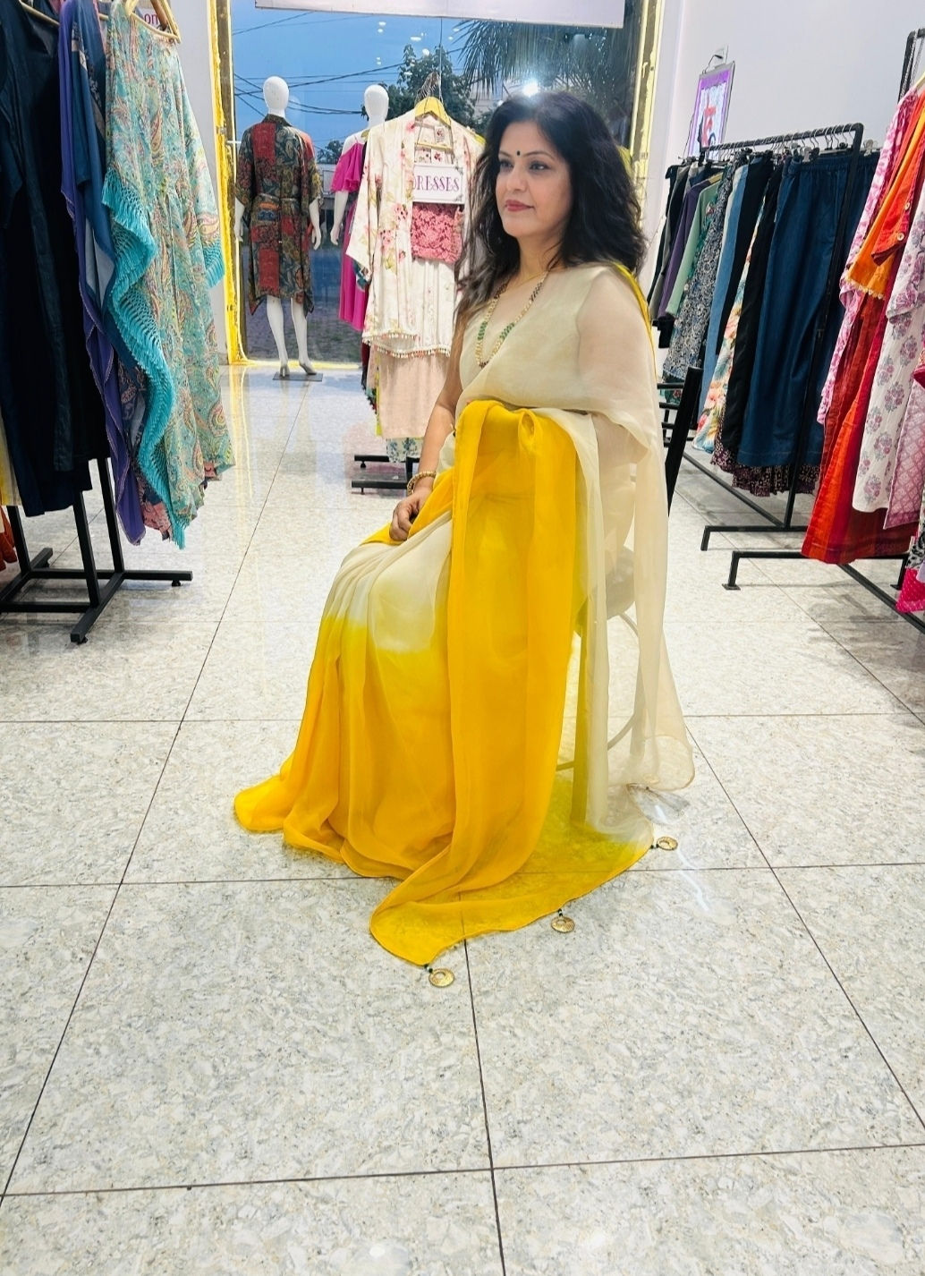 Golden Yellow Organza Saree