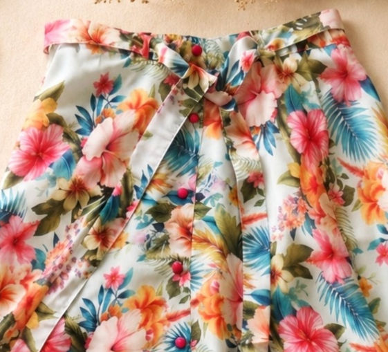 Thumbnail: Floral Multicoloured High-low Modal Satin Skirt