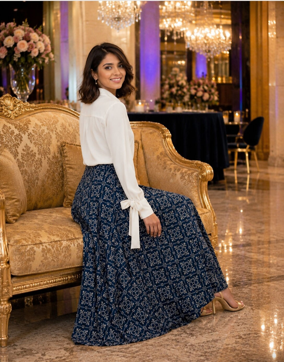 Thumbnail: Blue, Hand Block, Patola Print Long Skirt